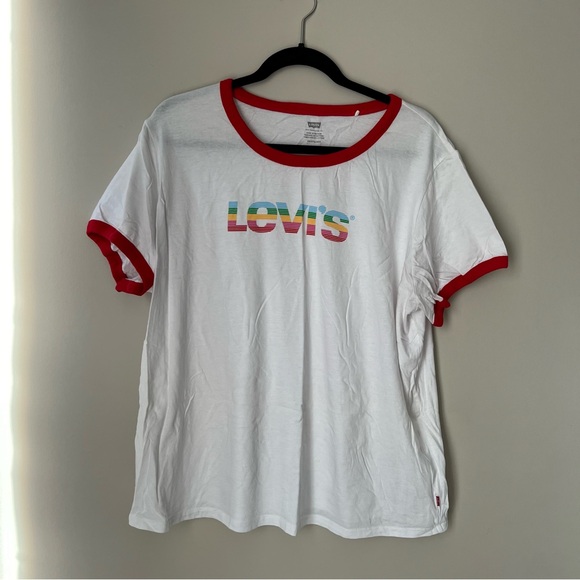 Levi’s GRAPHIC RINGER TEE SHIRT (PLUS SIZE) white and red women’s 2XL - Picture 4 of 11